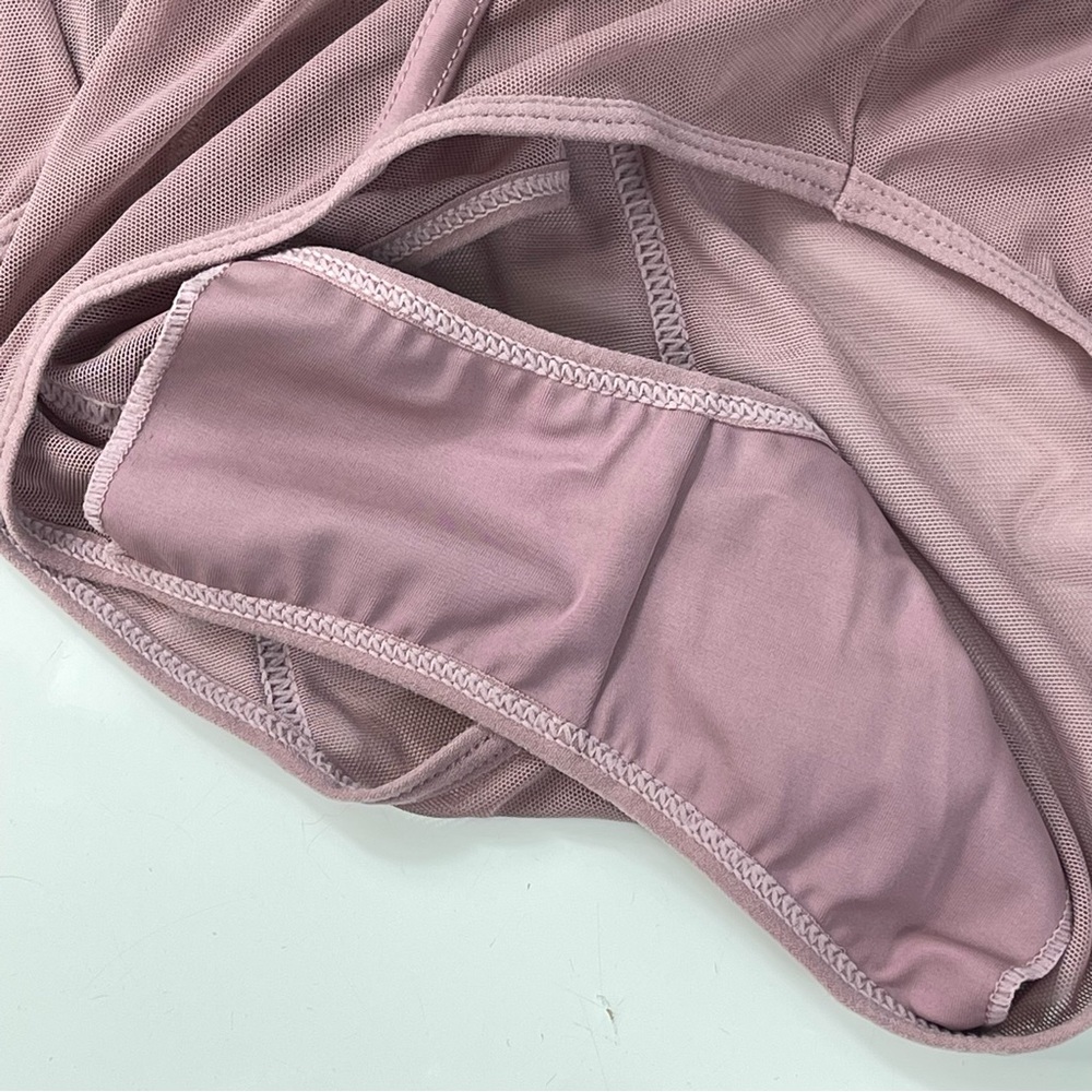 HONEYBUM bodysuit LONG SLEEVES sheer lightweight mesh like V neck mauve pink S - Picture 5 of 11